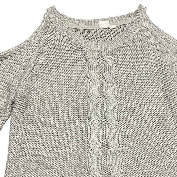 Womens Gray Cut Out Shoulders Crew Neck Pullover Sweater cold shoulder - Picture 3 of 4